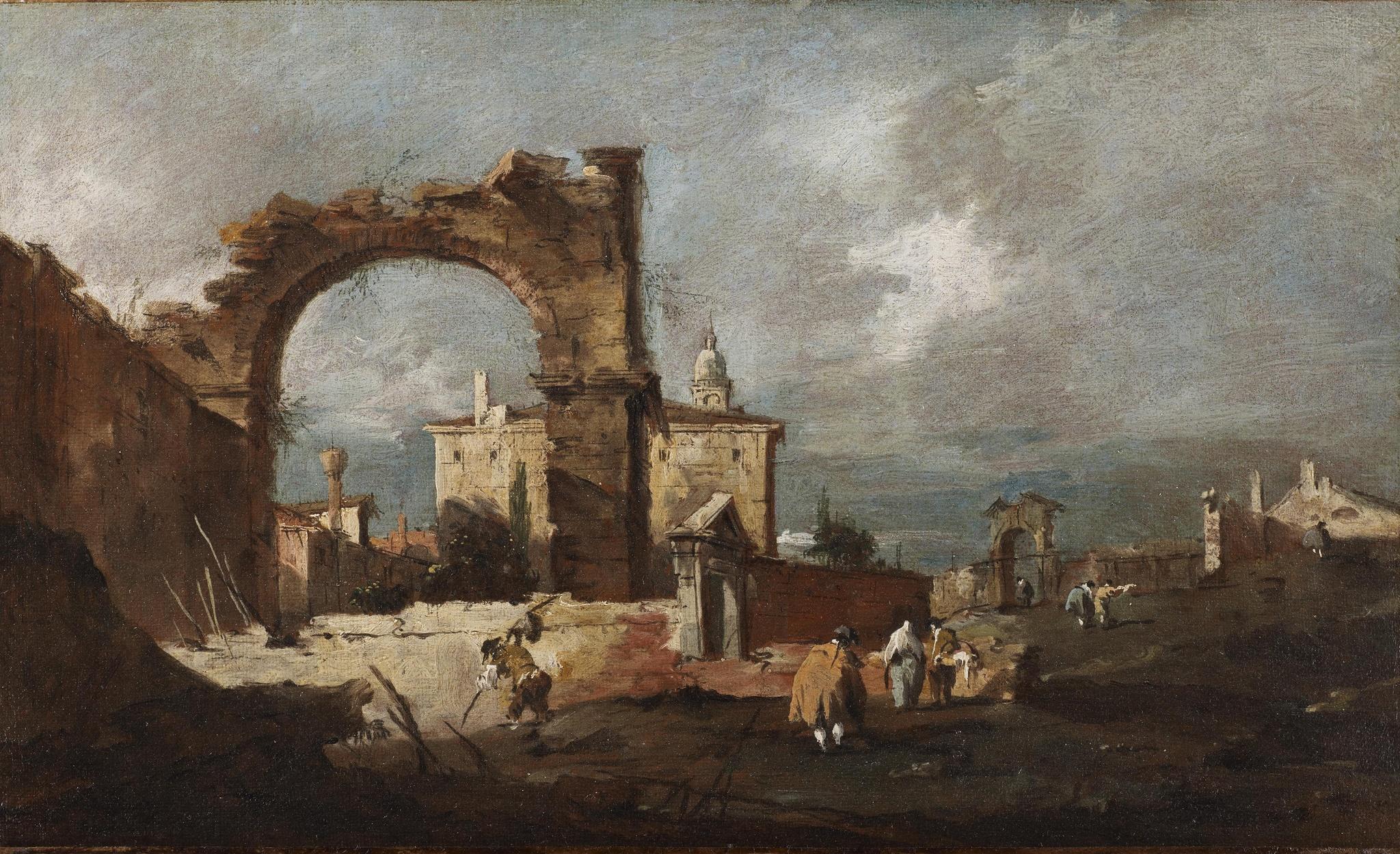 Capriccio with a Crumbling Arch and a Villa in the Background